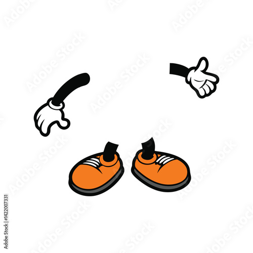 Cartoon Character Limbs Vector Illustration. Classic cartoon arms, gloves, legs, and shoes in vintage animation style.