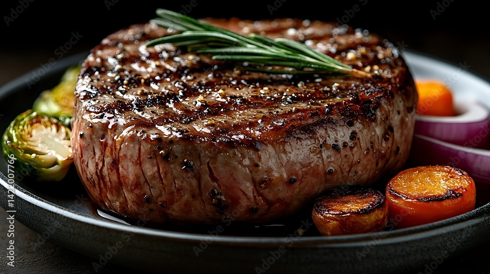Grilled steak with roasted vegetables, a savory culinary delight. Grilled steak with roasted vegetables, a savory culinary delight.