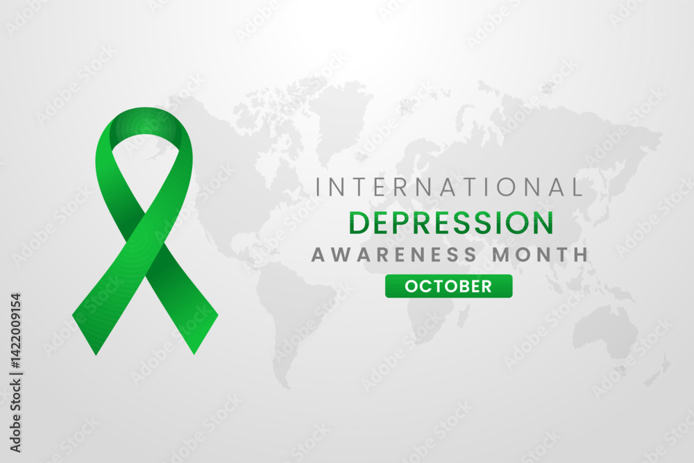 Depression Awareness Month background design with Green silk ribbon. Depression Awareness Month background design with Green silk ribbon.