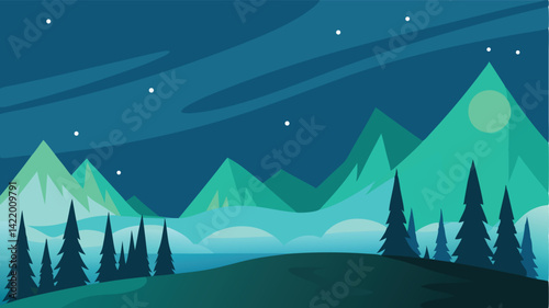 firefly-lit midnight forest landscape view