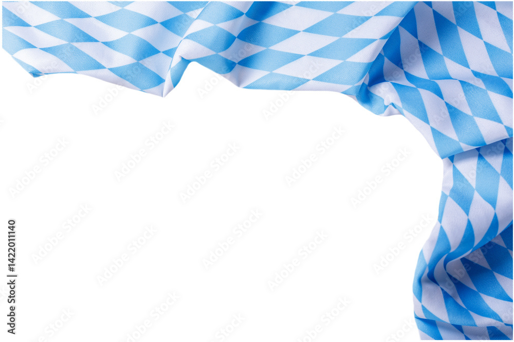 Fototapeta premium Empty oktoberfest white and blue checkered tablecloth isolated on transparent background, top view