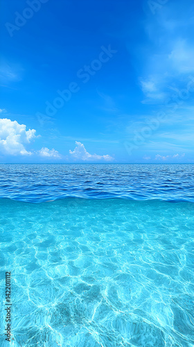 Bright Blue Ocean and Sky Summer Seascape