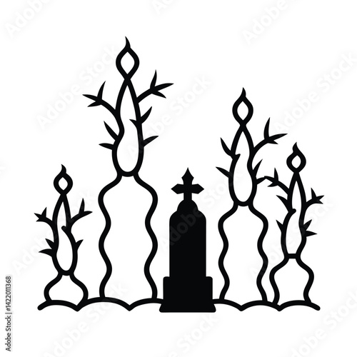 graveyard overtaken by thorned brambles