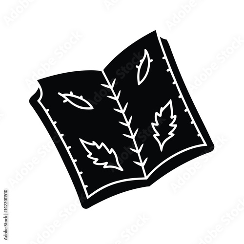 grimoire with pages of stitched leaves and skin