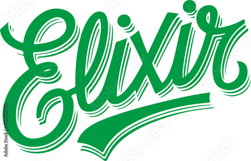 Green Elixir Handwritten Text.