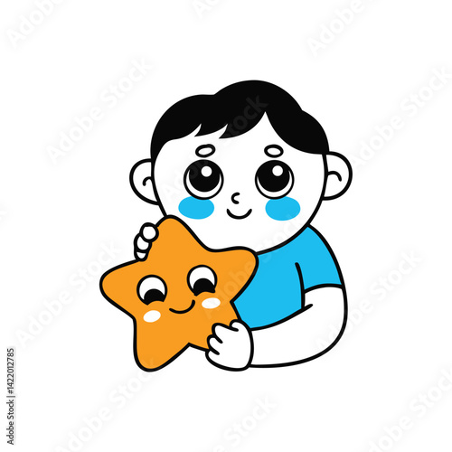 pastel style cartoon kid with blushing cheeks