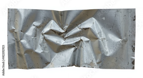 Crumpled Dented Metal Panel with Scratched Coating Isolated on White