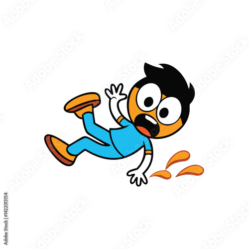 minimalist flat cartoon boy mid fall