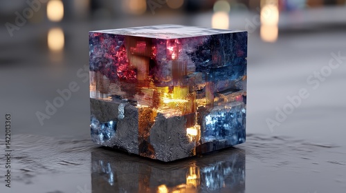 3D AI Generated Cube Surrounded by Colorful Lights and Protective Firewall Effects