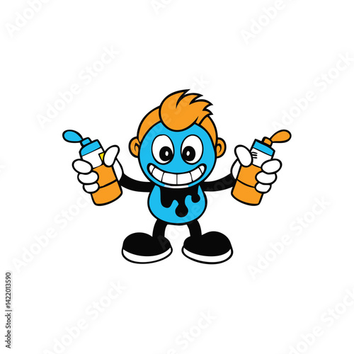 graffiti style cartoon kid with spray paint cans