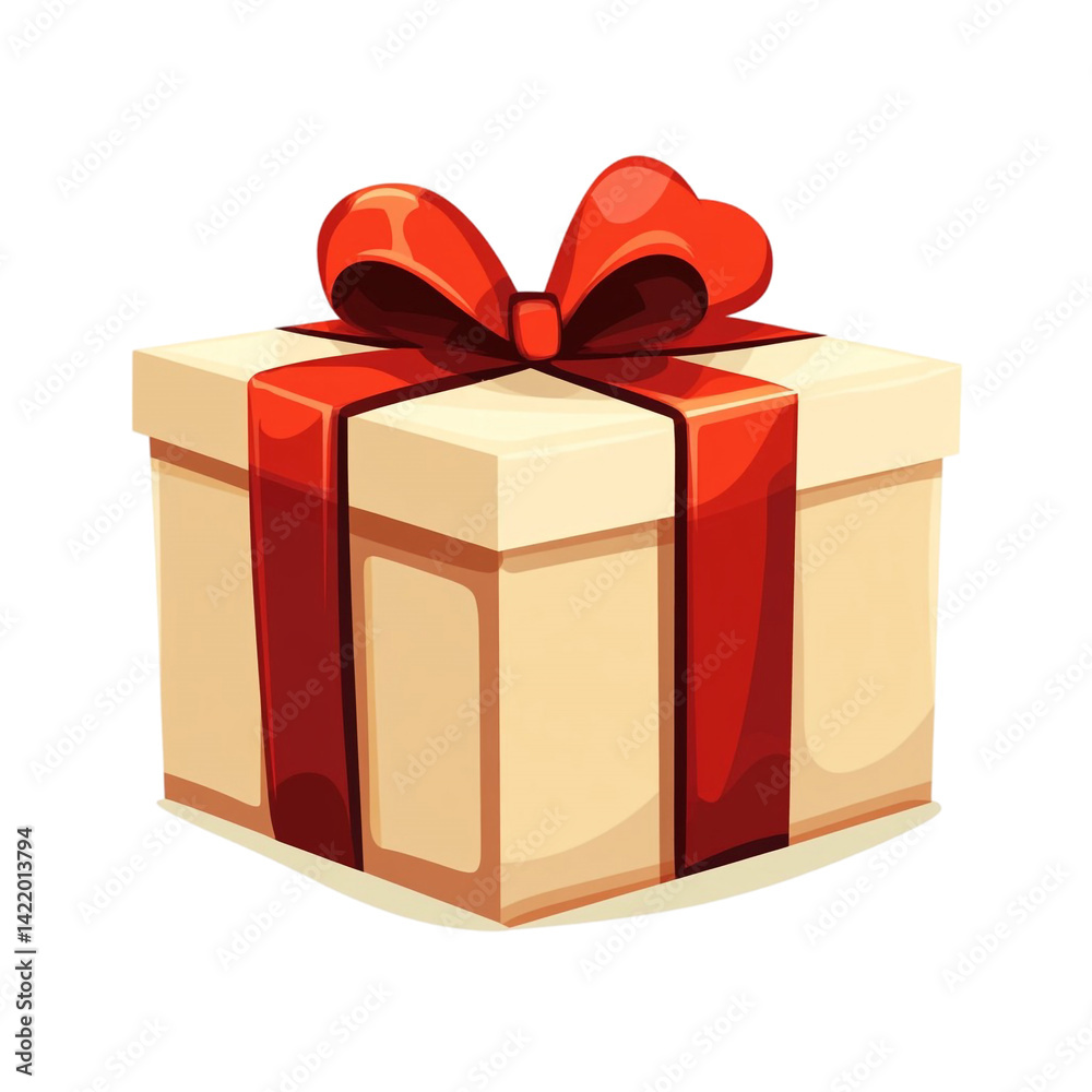 A beige gift box with a big red ribbon bow a present for a special occasion A beige gift box with a big red ribbon bow a present for a special occasion