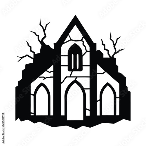 ruined cathedral with cracked black marble