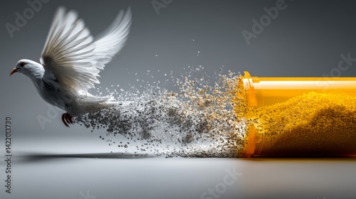 Freedom Through Healing: Symbolizing Anti-Drug Day with a Bird and Pill Bottle