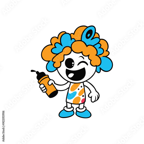 graffiti inspired cartoon girl with wild curls