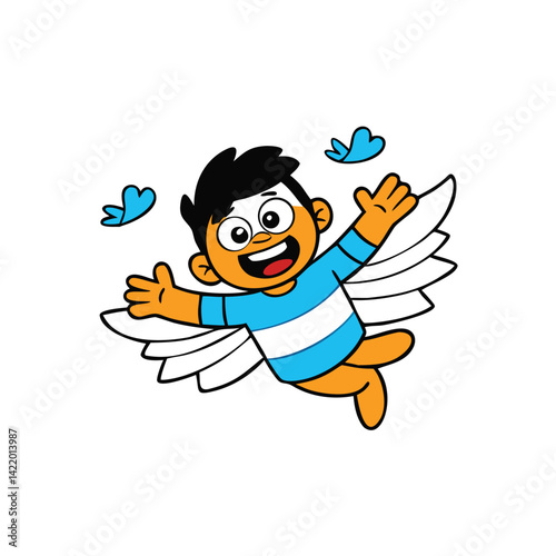 flat style cartoon kid pretending to fly