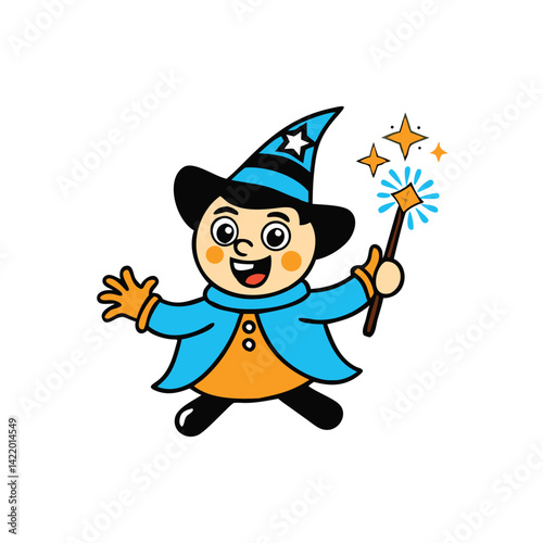 fantasy style cartoon kid dressed as wizard