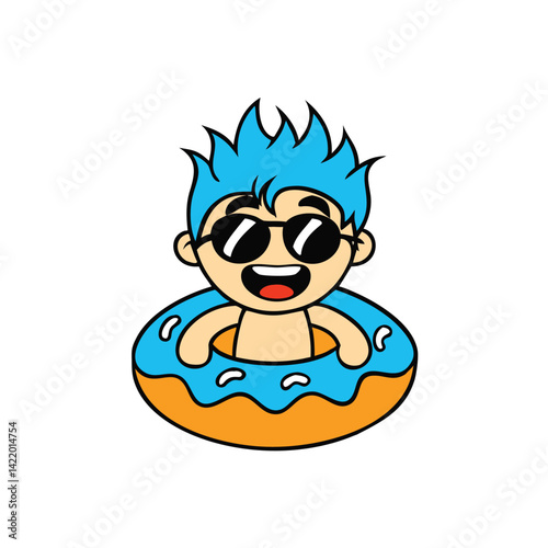 cute kawaii cartoon boy with spiky blue hair