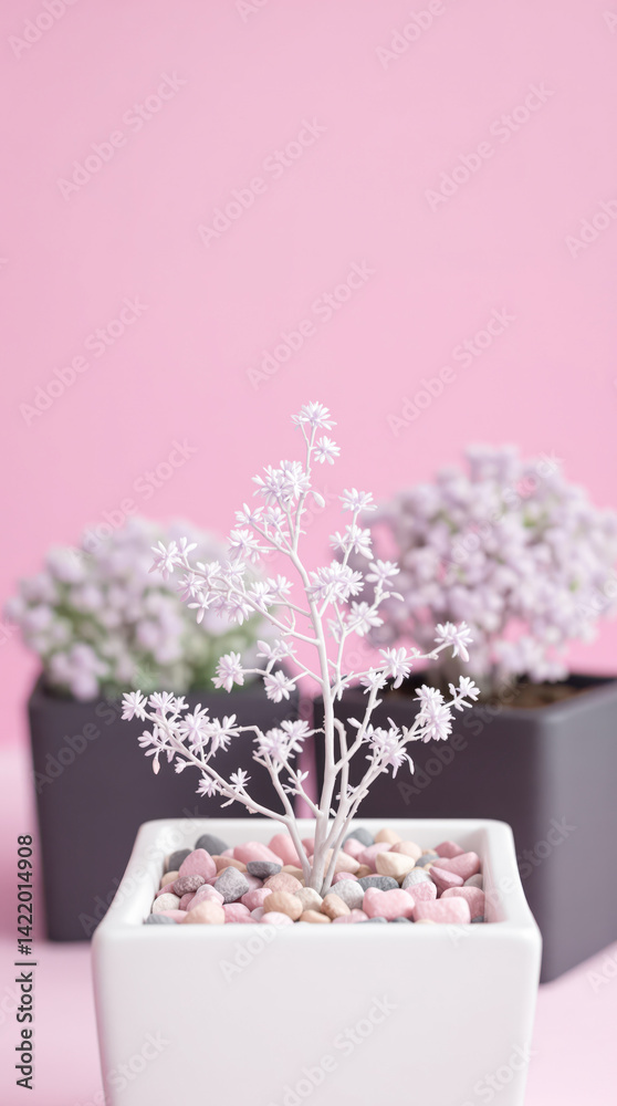 Obraz premium delicate white flowering plant in a pastel pink setting