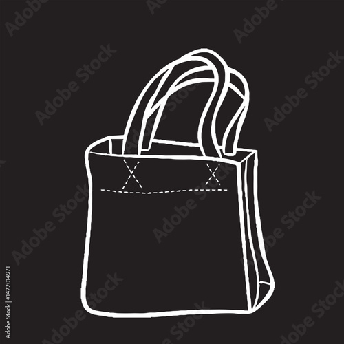Shopping Bag Set Icon Sign in Vector Art Black White Bag Illustrator Outline Art