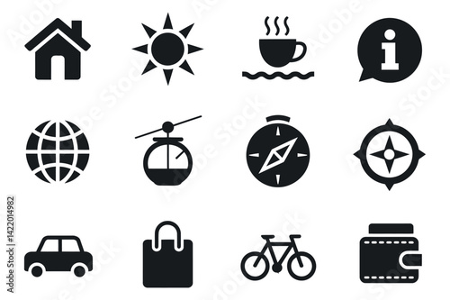 Vector Icon Set For Travel And Everyday Life Black And White Flat Design Style Minimalist Vacation Planning Symbols