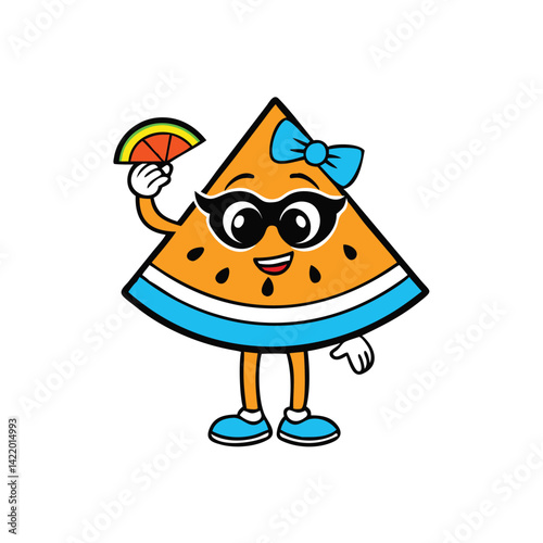 cute cartoon girl wearing giant watermelon slice