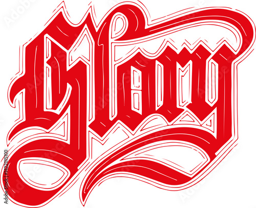 Red Gothic Style Lettering.