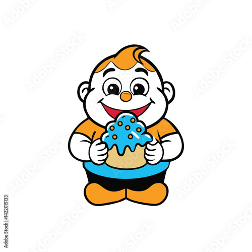 chubby cartoon toddler with frosting all over