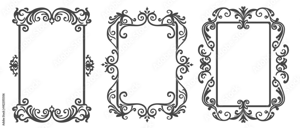 Retro vintage frames borders ivy curl vector illustration elegant square shape for card flower classic black simple outline.