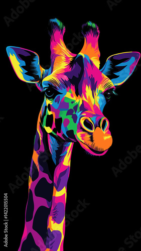 Vibrant Colorful Giraffe Illustration: Bold and Vivid T-Shirt Design Art