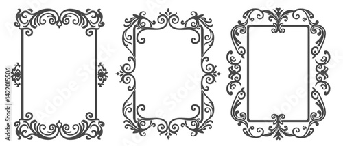 Retro vintage frames borders ivy curl vector illustration elegant square shape for card flower classic black simple outline.