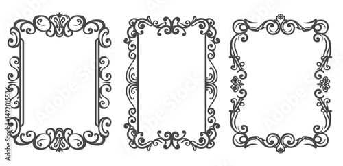 Retro vintage frames borders ivy curl vector illustration elegant square shape for card flower classic black simple outline.
