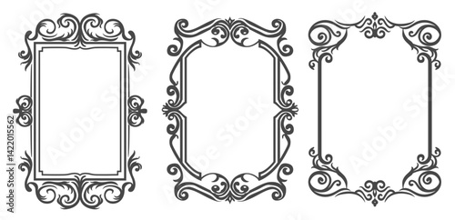 Retro vintage frames borders ivy curl vector illustration elegant square shape for card flower classic black simple outline.