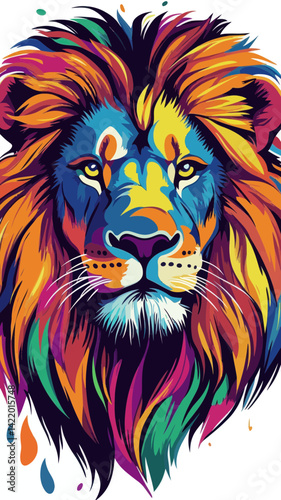 Vibrant Colorful Lion Face Vector Art for Majestic T-Shirt Design