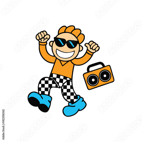 90s pop art style cartoon kid with checkerboard