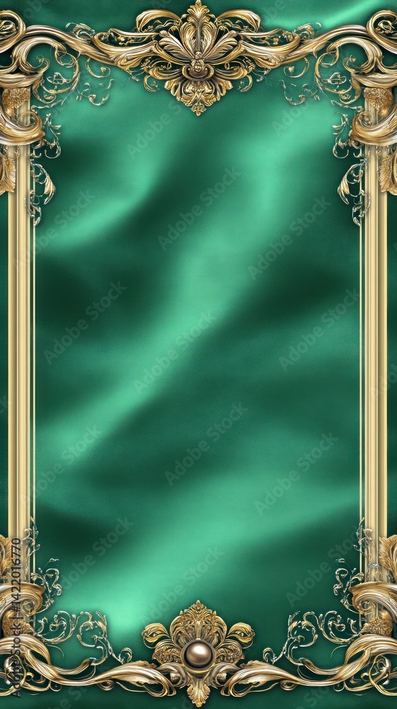Elegant Emerald Green Silk Background with Gilded Baroque Frame