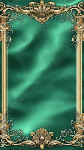 Obraz na płótnie Elegant Emerald Green Silk Background with Gilded Baroque Frame w salonie