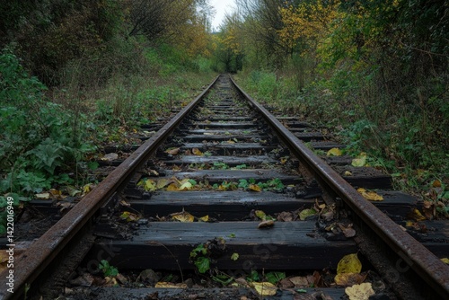 Obraz na płótnie Autumnal Railroad Tracks Leading into the Forest w salonie