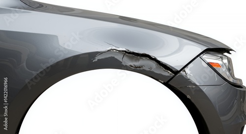 Damaged Gray Car Fender Isolated on White Background