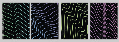 Modern wiggle gradient pattern poster background vector set.Cover template with vibrant perspective geometric prism shapes in motion. Ideal design for social media, cover, banner, flyer,ads.