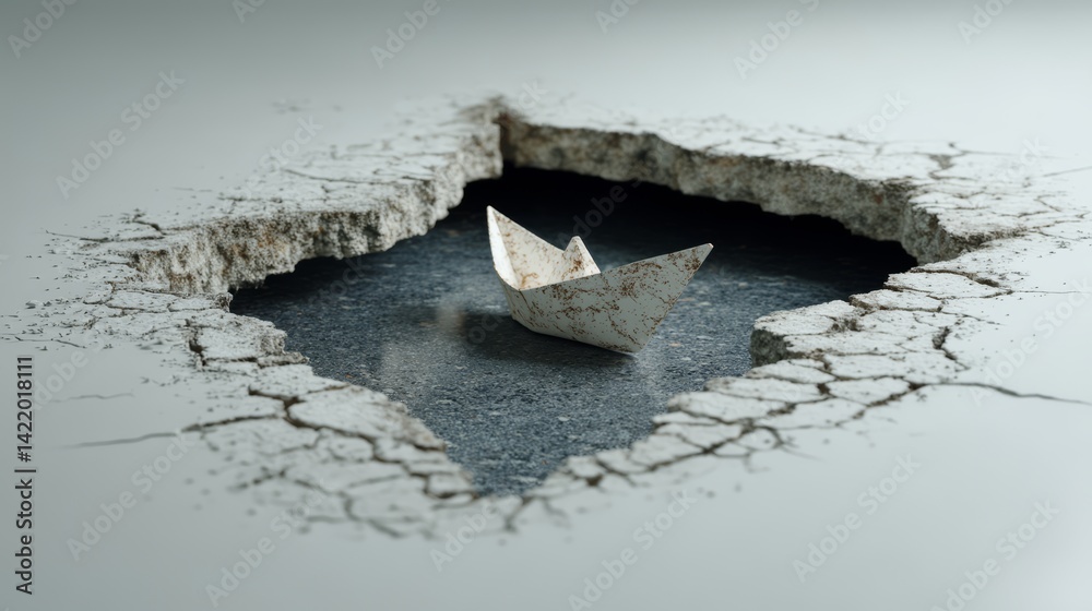 Symbolic Representation of Refugees on World Refugee Day with Paper Boat and Cracked Surface Symbolic Representation of Refugees on World Refugee Day with Paper Boat and Cracked Surface