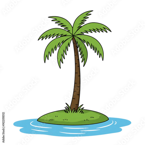 tropical island with palm tree isolated on transparent background 