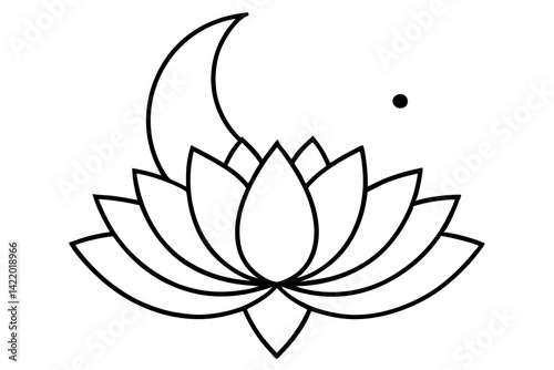 Lotus Flower with Crescent Moon and Dot | Minimalist Design for Spiritual Growth, Yoga Studio Branding and Meditation App Icon