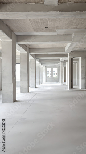 spacious unfinished interior with polished concrete floor and exposed columns
