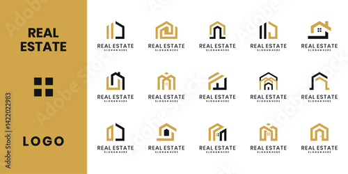 Modern real estate logo collection with house icons for property and architecture branding business