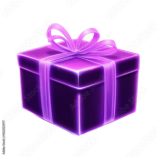 Glowing purple gift box with a big ribbon a present for you