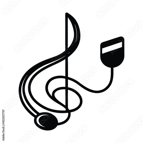 Music note with cable silhouette on white background