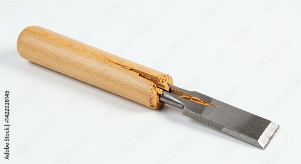 Split Wooden-Handled Chisel on White Background Split Wooden-Handled Chisel on White Background