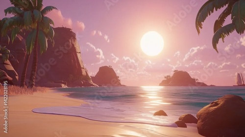 Tropical paradise beach at sunset. photo