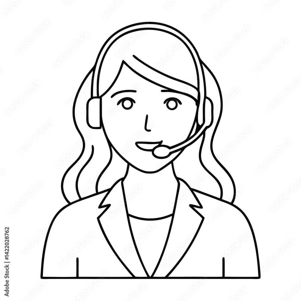 A minimalist line drawing of a woman wearing a headset, A minimalist line drawing of a woman wearing a headset,