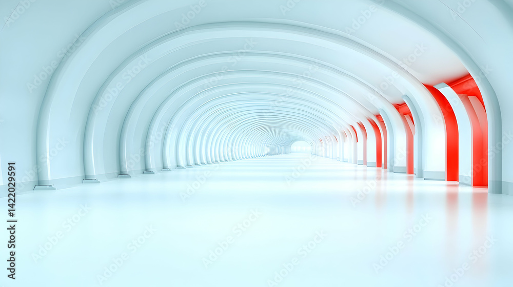 Fototapeta premium Abstract White and Red Archway Tunnel Interior